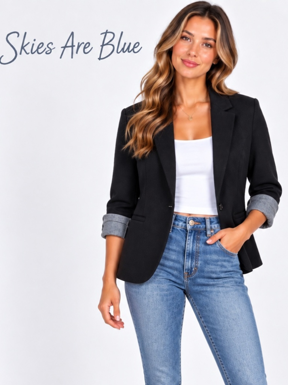 Skies Are Blue Asa Knit Black Blazer with Gray Cuffs
